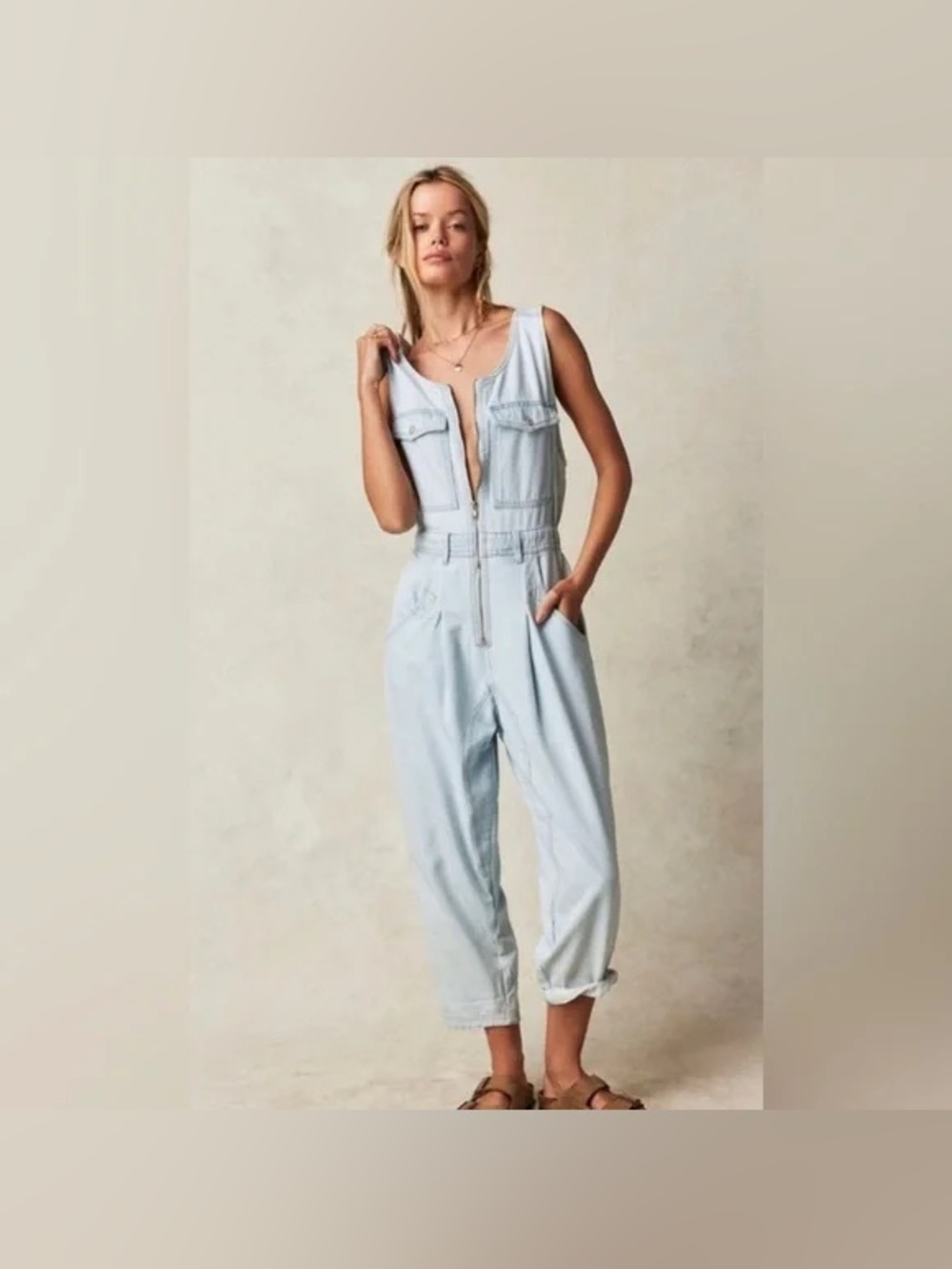 Free People We The Free Cloud Nine Jumpsuit in a light wash